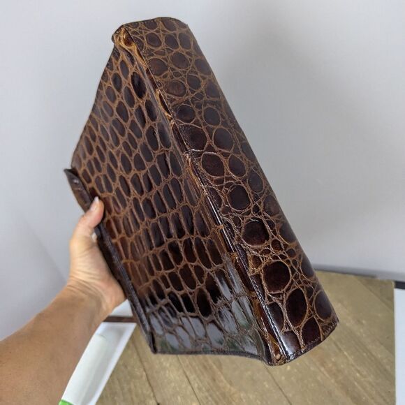 Vintage Italian Leather Purse – Embossed Croc & Suede – Metal Handle – Made in I - Picture 9 of 9